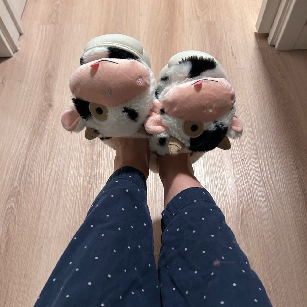 Cow Print Plush Slippers